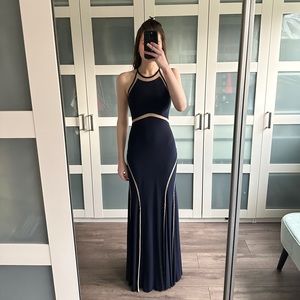 Navy blue formal prom maxi dress / gown